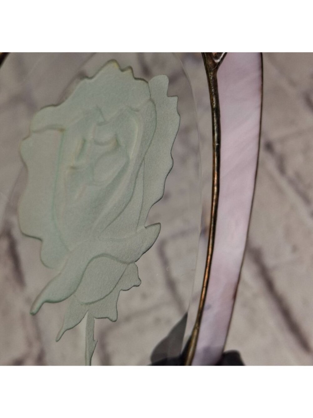 Vintage Stained Glass Sun Catcher Edged Rose Wall Hanger Pink & Clear 8 x 5.5in - Picture 6 of 8